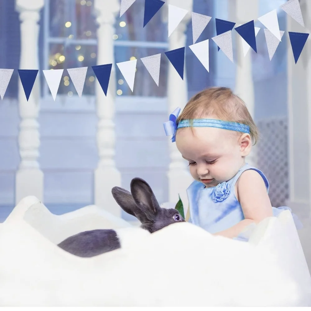 Brand party banner streamer Navy Blue Silver and White